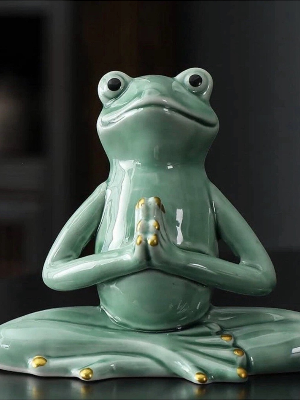 Meditating Frog Ceramic Figurine in Yoga Pose Green - Decorative Home Accent